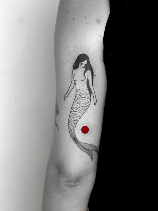 Medium Linework Mermaid Tattoo on Women Arm by @giada_mantione