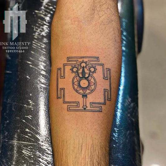 Medium Linework Shri Yantra Spiritual Tattoo on Men Arm by @tattoo_ink_majesty_taliparamba