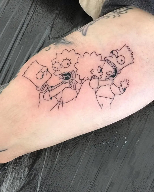 Medium Linework Simpsons Characters Tattoo on Men Bicep by @valentinadaartist