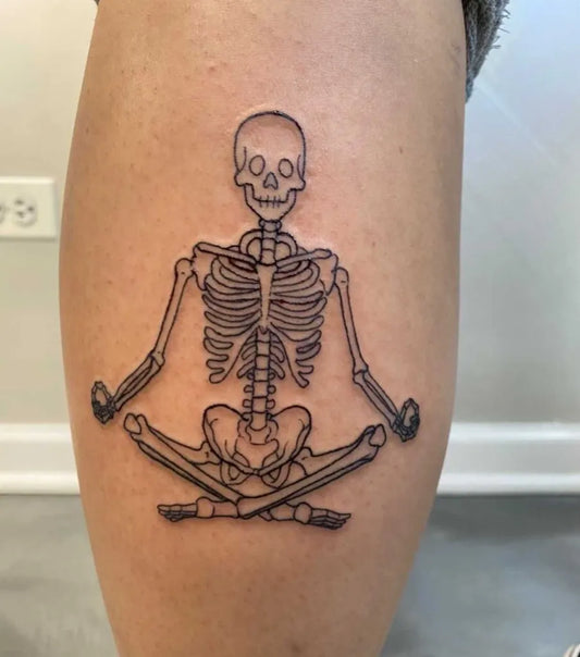 Medium Linework Skeleton Tattoo on Men Leg by @evolutionbodyarts