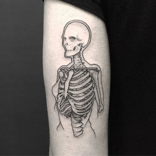Medium Linework Skeleton Tattoo on Women Arm by @northerntattoocollective