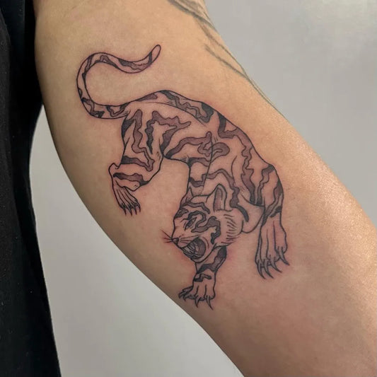 Medium Linework Tiger Tattoo on Men Bicep by @irezumijun