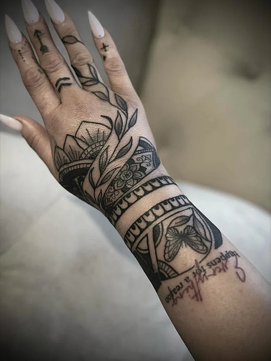 Medium Mandala Floral Sleeve on Women Wrist Tattoo by @madhouseink1