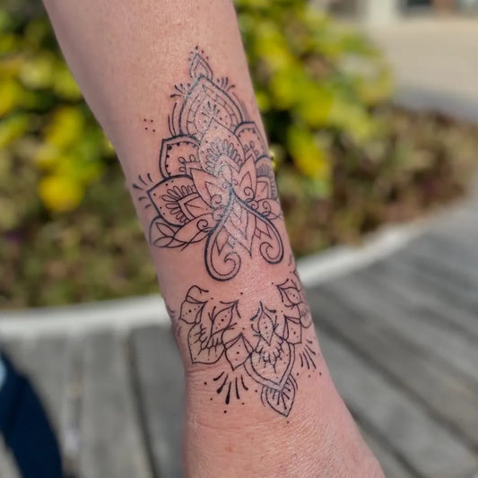 Medium Mandala Mandala Floral Tattoo on Women Arm by @tattoos_by_lace