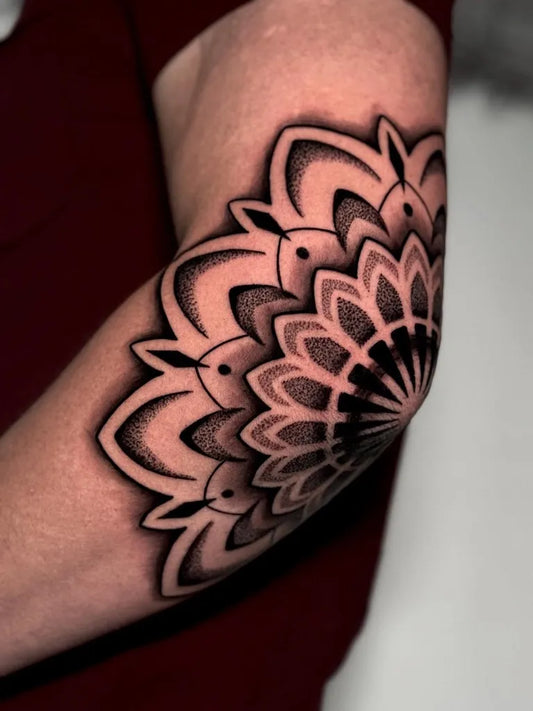 Medium Mandala Mandala Tattoo on Men Elbow by @alinatatts