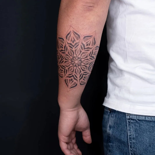 Medium Mandala Mandala Tattoo on Men Forearm by @scrubtattoo