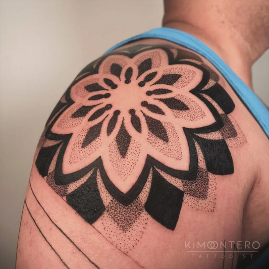 Medium Mandala Mandala Tattoo on Men Shoulder by @kinav84
