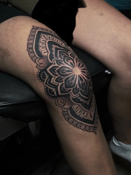Medium Mandala Mandala Tattoo on Women Knee by @rrrrobink