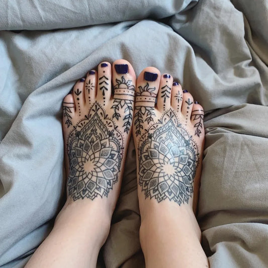 Medium Mandala Motif Tattoo on Women Foot by @hauntedbeans