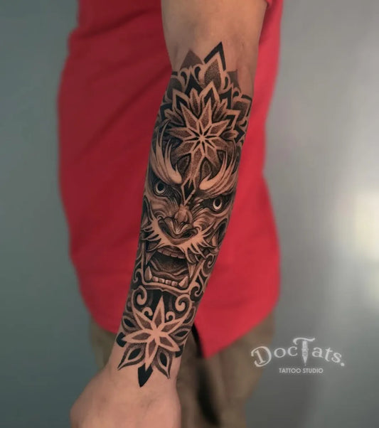 Medium Mandala Tiger Mandala Tattoo on Men Arm by @doctats_