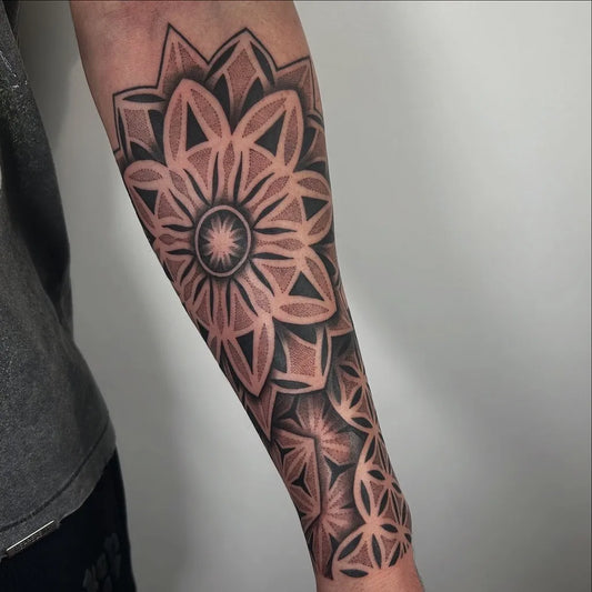 Medium Mandalas Mandala Tattoo on Men Arm by @craigedentattoo