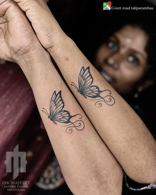 Minimalist Butterfly on Women Forearm Tattoo by @tattoo_ink_majesty_taliparamba