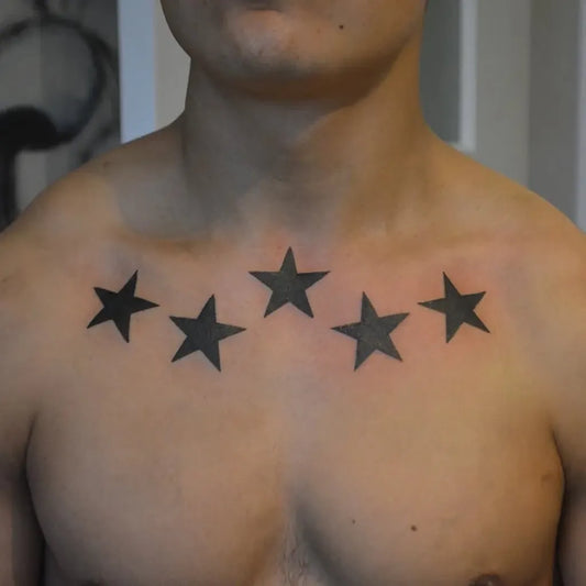 Medium Minimalist Five Stars on Men Chest Tattoo by @syntheticfish