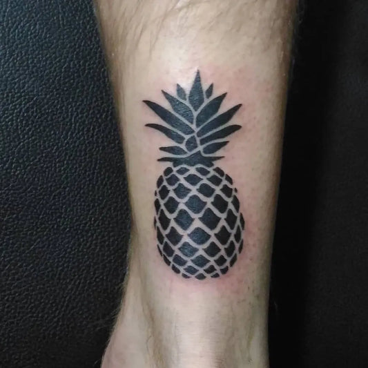 Medium Minimalist Pineapple on Men Leg Tattoo by @baliblondytattstudio