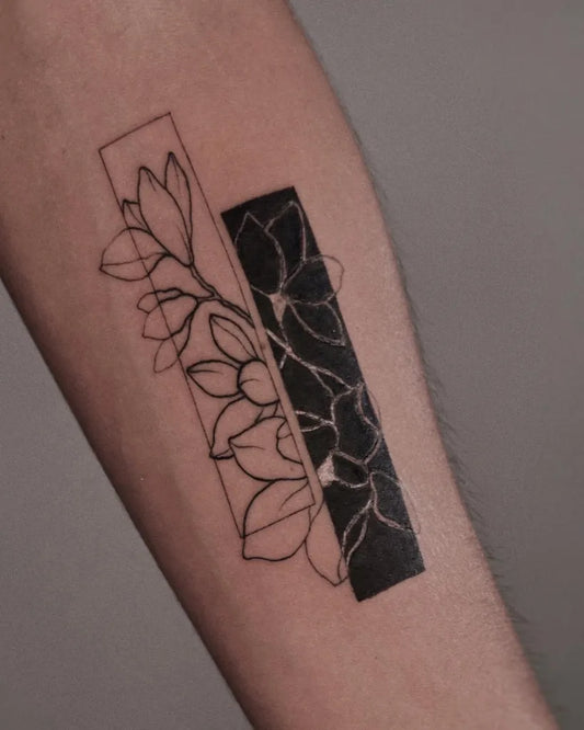Medium Negative Space Magnolia Flowers Tattoo on Men Forearm by @botanigeur