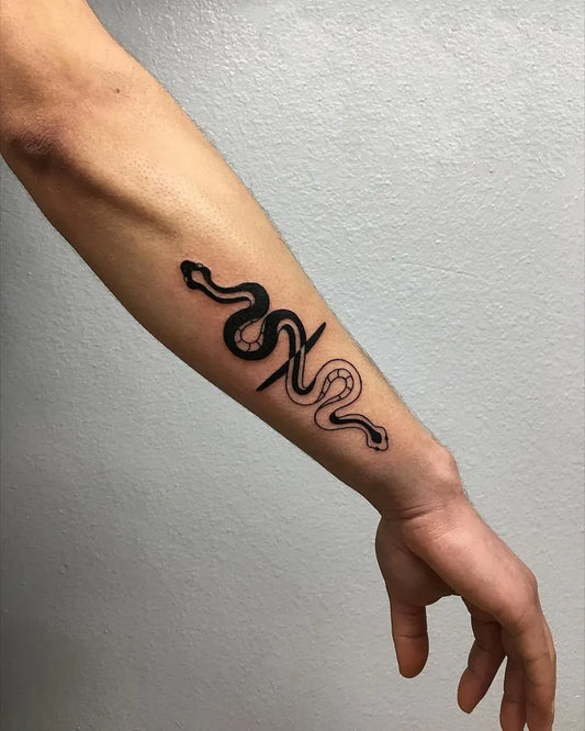 Medium Negative Space Yin Yang Snake Tattoo on Men Arm by @_mariahwoodman_