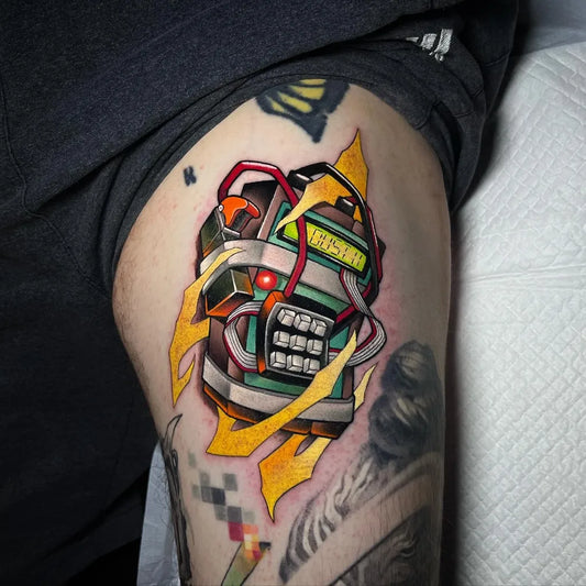 Medium Neo New School Dynamite Tattoo on Men Arm by @nikita_nel_naymov