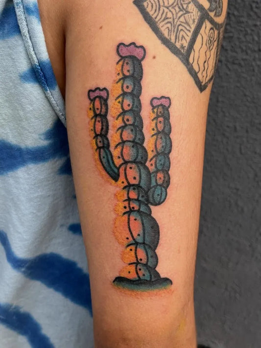 Medium Neo Traditional Cactus Tattoo on Women Arm by @ramonboussatattoo