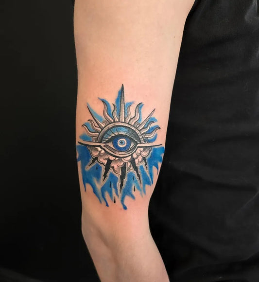 Medium Neo Traditional Eye Evil Eye on Men Arm Tattoo by @pocotattooleeds