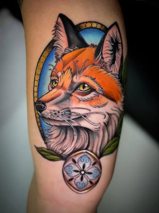 Medium Neo Traditional Fox Portrait Tattoo on Women Arm by @ilvullo