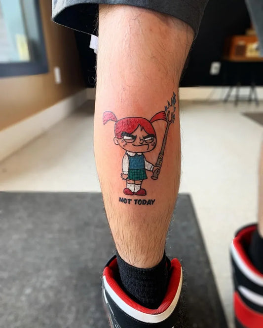 Medium Neo Traditional Frankie Foster Not Today Cartoon Tattoo on Men Leg by @chrisjdorsch