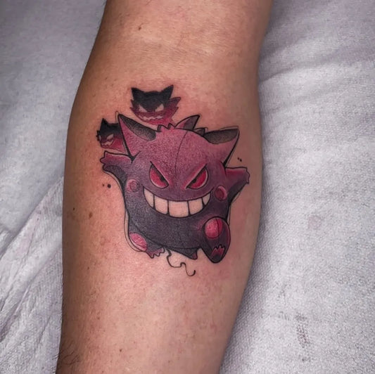 Medium Neo Traditional Gengar Pokemon Tattoo on Men Arm by @liberalesso.ink
