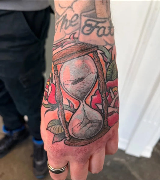 Medium Neo Traditional Hourglass Rose Tattoo on Men Forearm by @toschie