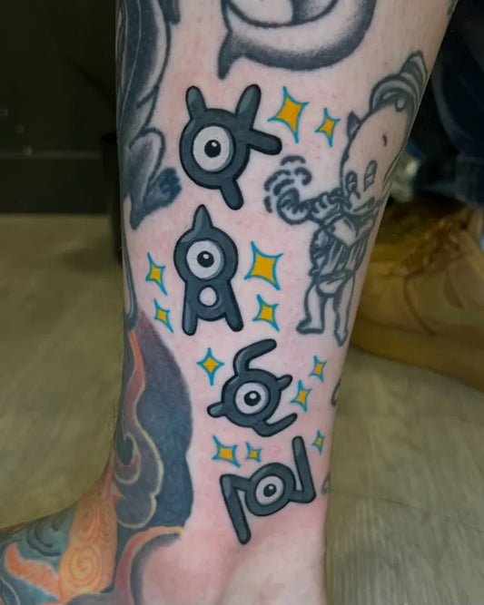 Medium Neo Traditional Pokemon Characters Tattoo on Men Leg by @tattooist_horam