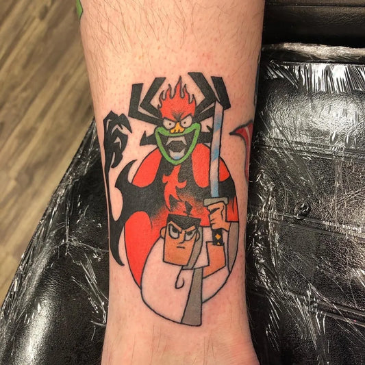 Medium Neo Traditional Samurai and Kenshiro Cartoon Tattoo on Men Leg by @righteoustattoostudio