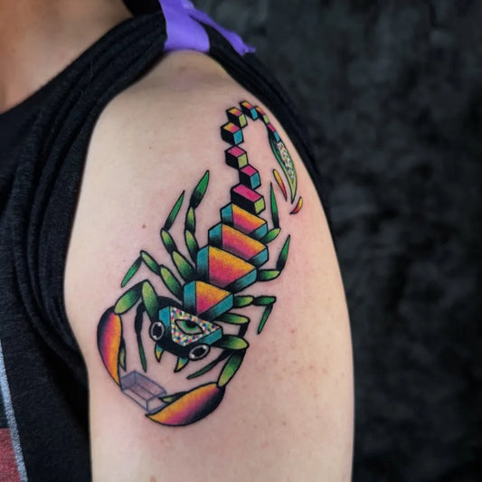 Medium Neo Traditional Scorpion on Men Shoulder Tattoo by @joshmuzzy_tattoos