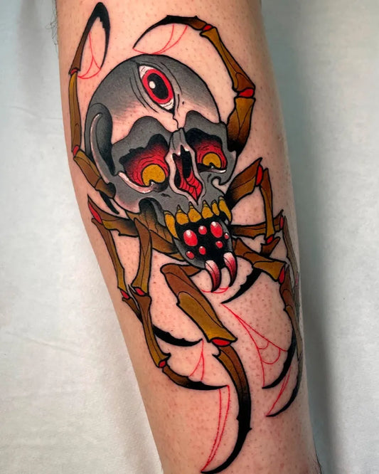 Medium Neo Traditional Spider Skull on Men Arm Tattoo by @doscoronastattoo