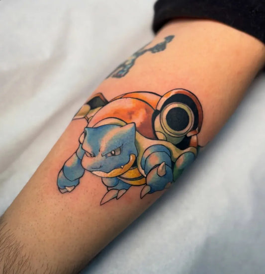 Medium Neo Traditional Squirtle Pokemon Tattoo on Men Arm by @luahermanni