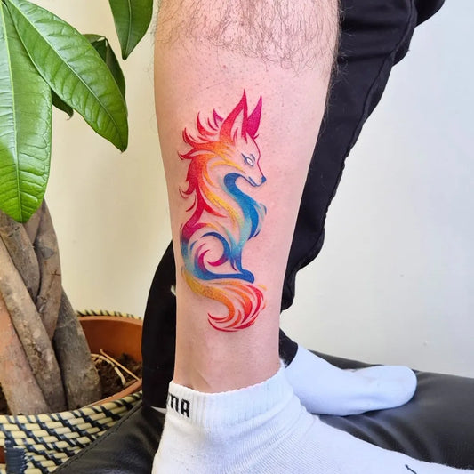 Medium Neotraditional Fox Tattoo on Men Leg by @annanander