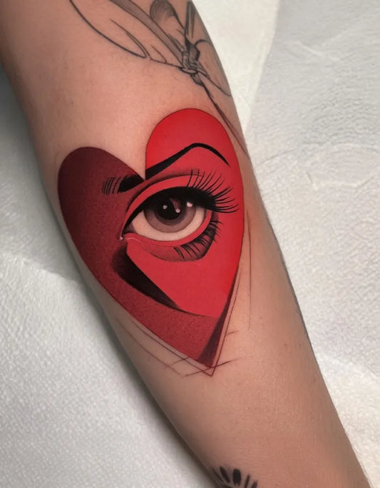 Medium Neotraditional Heart Eye on Women Arm Tattoo by @dar1ablack