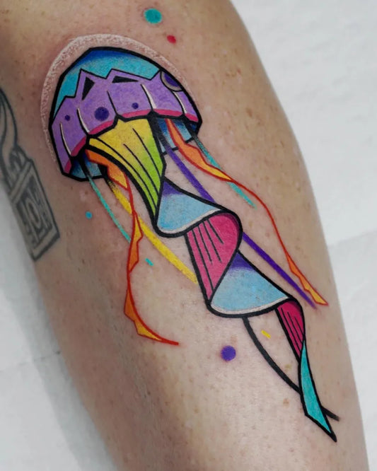 Medium Neotraditional Jellyfish Tattoo on Women Leg by @hurjaesae