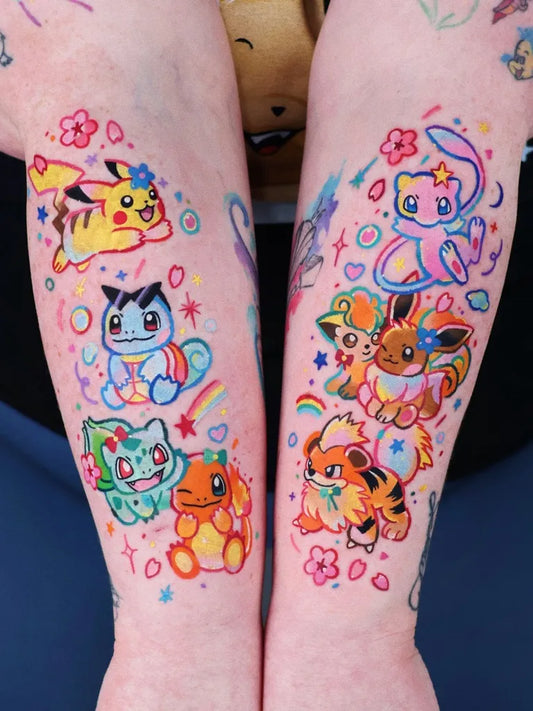 Medium Neotraditional Pokemon Creatures Tattoo on Women Arms by @im________cat