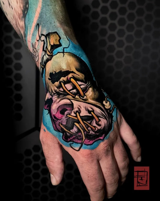 Medium Neotraditional Yin Yang Skull Tattoo on Men Wrist by @jan_fat_can
