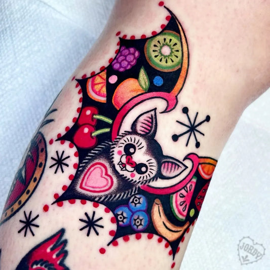 Medium New School Bat with Fruit Men Arm by @jordybelly