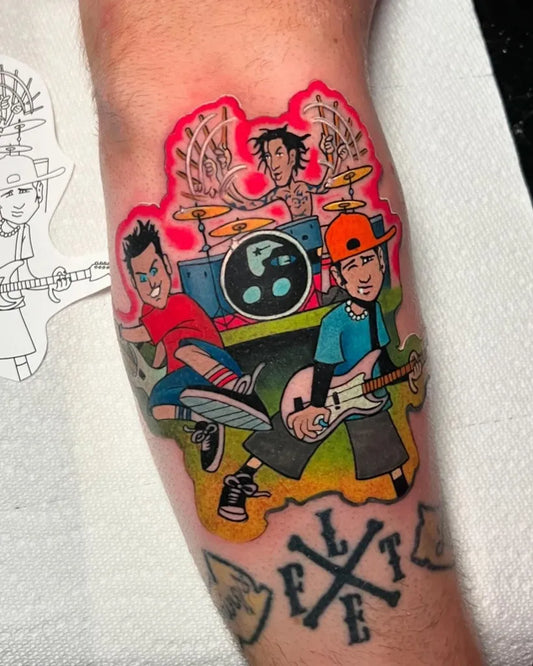 Medium New School Blink 182 Band Music Tattoo on Men Arm by @seansalasnytattoo