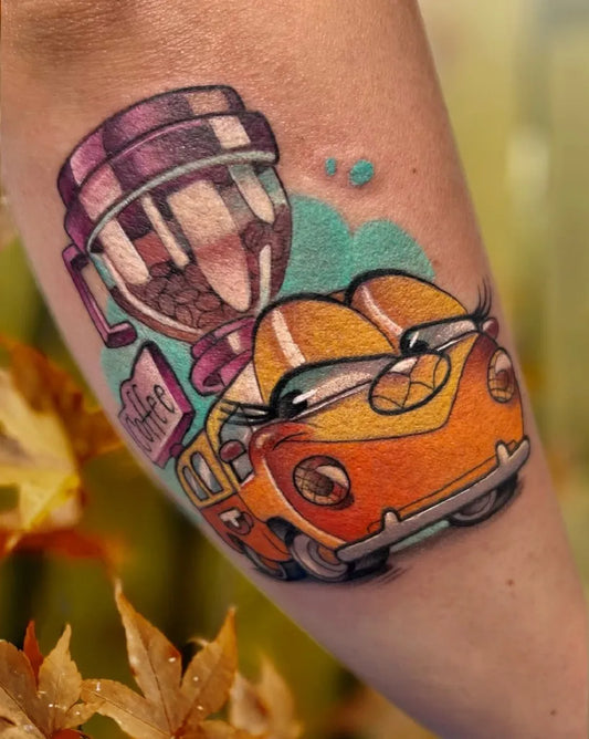 Medium New School Candy Dispenser VW Bus Tattoo on Women Arm by @petjaevlogieva