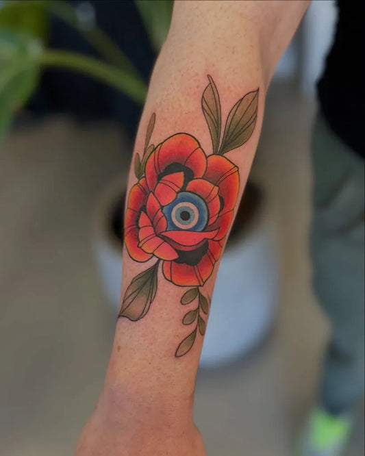 Medium New School Eye Flower on Women Arm Tattoo by @pj_eagle