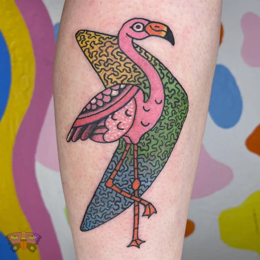 Medium New School Flamingo Tattoo on Women Arm by @jess_koala_tattoo