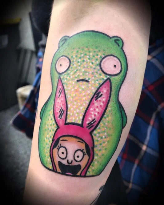 Medium New School LOLcat Bunny Cartoon Tattoo on Women Arm by @curlsjrtattoos