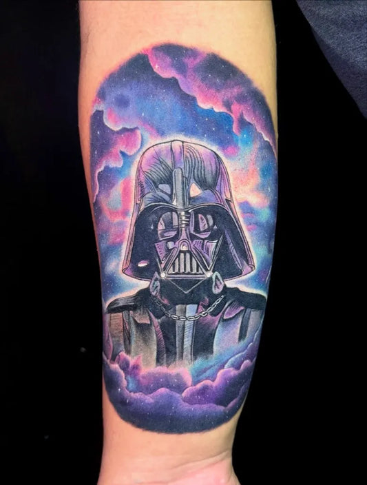 Medium New School Star Wars Darth Vader Tattoo on Men Arm by @harry_ink_22