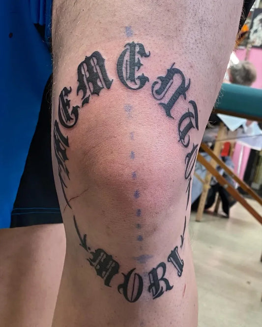 Medium Old School Memento Mori on Men Knee Tattoo by @ces.ship