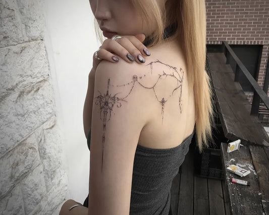 Medium Orchid Sword Constellation on Women Shoulder Tattoo by @keeshetattoo