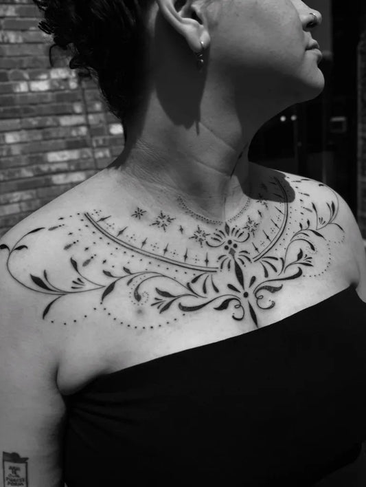 Medium Ornamental Floral Mandala Vine Tattoo on Women Neck by @suave.serg714