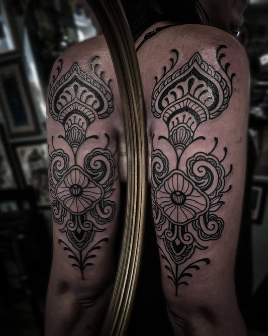 Medium Ornamental Mandala Floral Tattoo on Women Arm by @zellkern