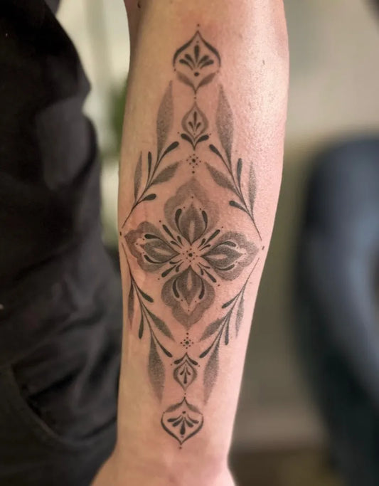 Medium Ornamental Mandala Foliage Tattoo on Men Arm by @emmz.ink
