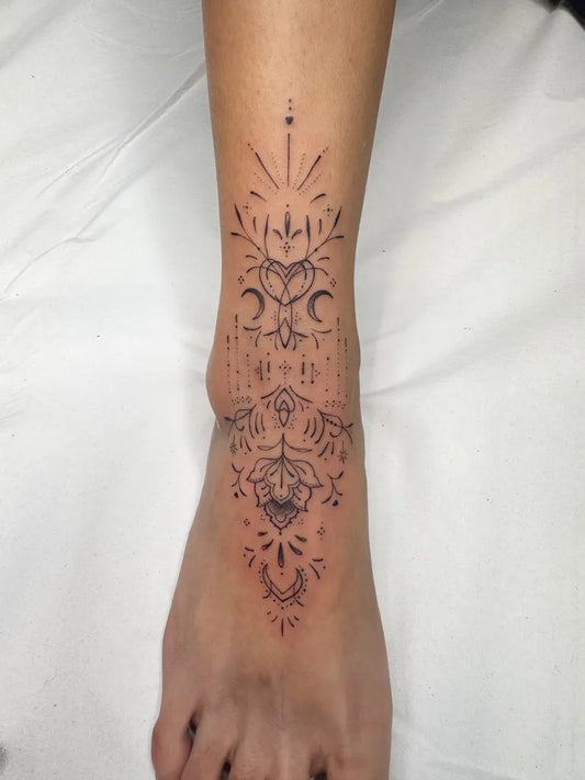 Medium Ornamental Mandala Tattoo on Women Ankle by @creartetattooo